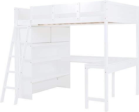 Merax Full Size Loft Bed, Wood Full Loft Bed Frame India | Ubuy