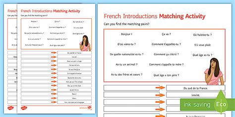 Introductions Matching Differentiated Worksheet / Worksheet French