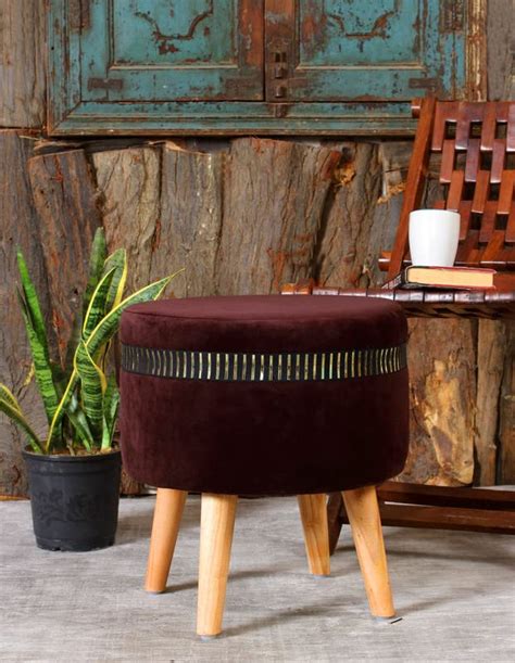 Basket Villa Pouffes Sitting Stool for Living Room, Mudda Puffy Wooden ...