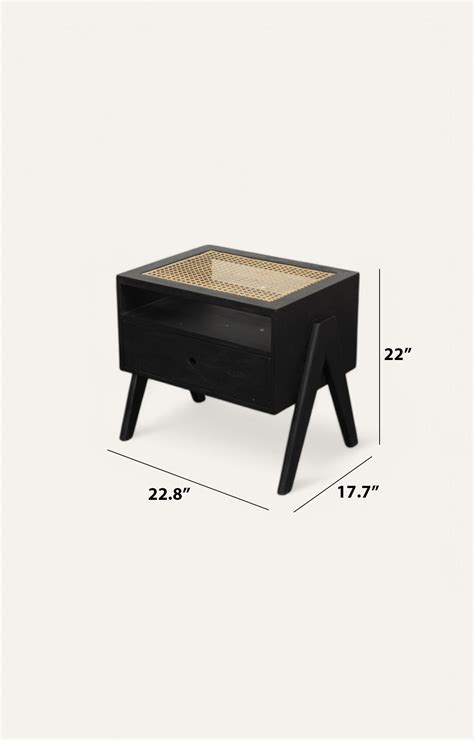 Midnight Black Cane-Weave Top Wooden Bedside Table with Drawer