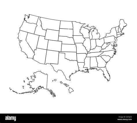 Black USA map - vector illustration. Black contour of United States, Alaska and hawaii Stock ...