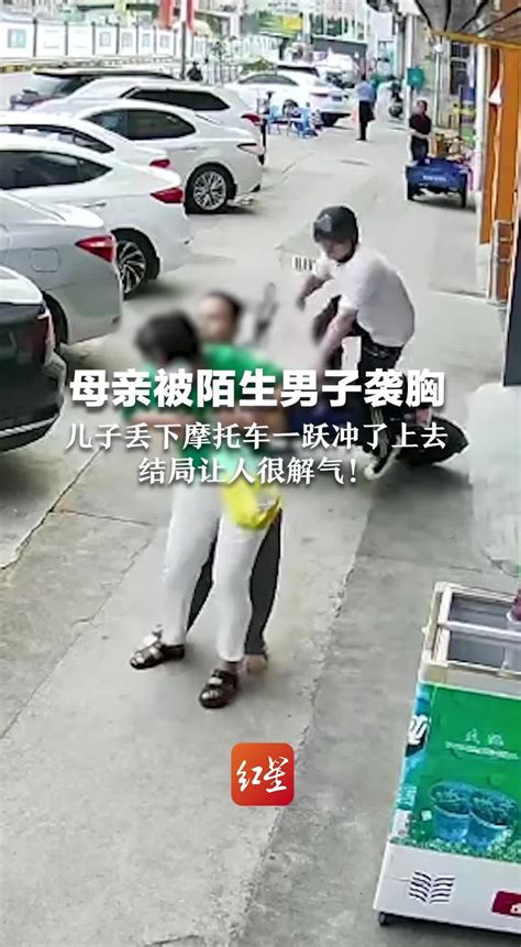 母亲被陌生男子袭胸，儿子丢下摩托车一跃冲了上去，结局让人很解气_凤凰网视频_凤凰网
