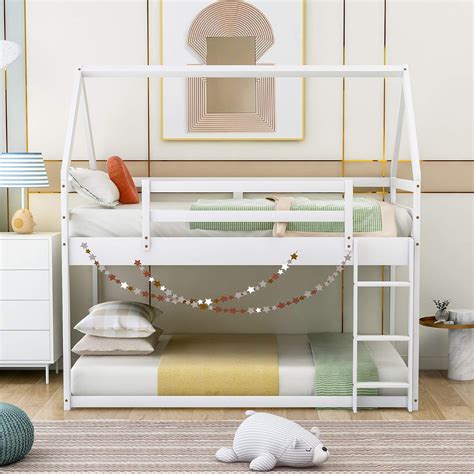 Merax Twin Over Twin Bunk Bed, Solid Wood House Bunk India | Ubuy