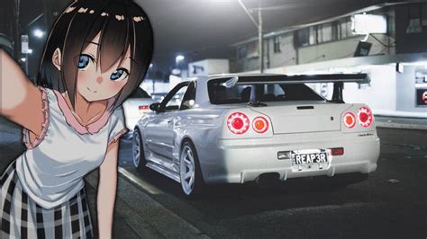 Sleek White GTR R34 with Anime-inspired Art