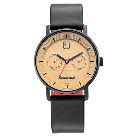 Buy Online Fastrack Quartz Analog with Day and Date Beige Dial Leather ...