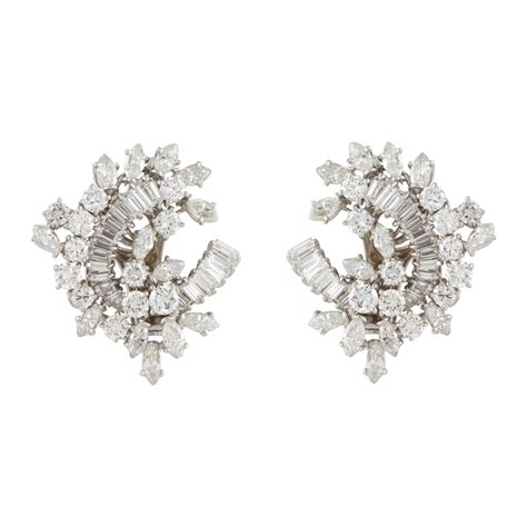Antique Diamond Gold Platinum Cluster Earrings at 1stDibs