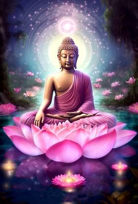 ShubhFly 48 cm Buddha with Lotus Flower Wall Sticker Poster for Home ...