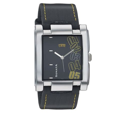 Buy Online Sonata Quartz Analog with Date Black Dial Leather Strap ...