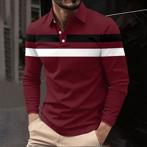 Fnnxeal Big & Tall Men's 5XL Wine Long Sleeve Polo Shirt - 100% ...