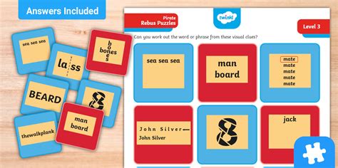 Pirate Themed Fun Rebus Puzzle Cards - Twinkl - Kids Puzzle