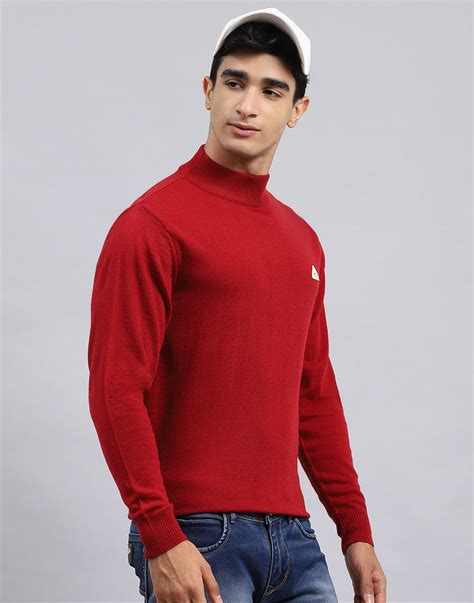 Buy Men Red Solid Turtle Neck Full Sleeve Pullover Online in India ...