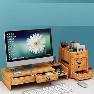 Ketumal Multi-Functional Wooden Monitor Stand with Separate Storage ...