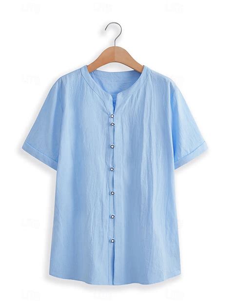 Men's Shirt Linen Shirt Summer Shirt Beach Wear Band Collar Shirt ...