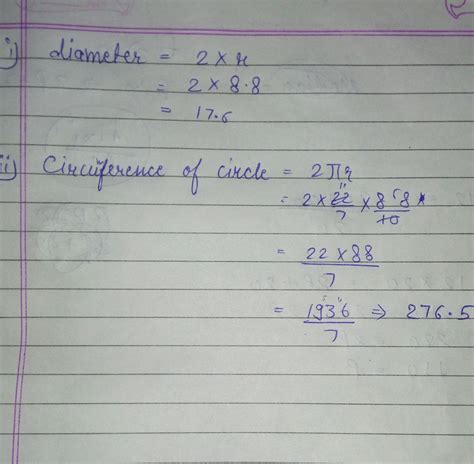 Find (a)diameter (b)radius of 8.8m circle ,given the circumference as ...