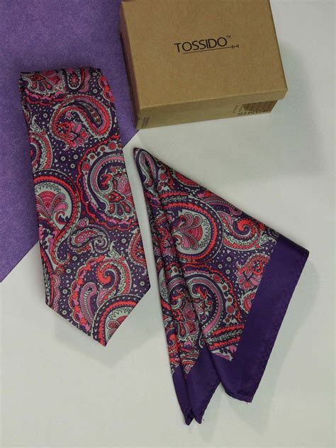 Purple Paisley Printed Necktie and Pocket Square Set