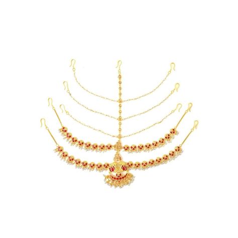 Buy Voylla Apsara Bridal Red Enamelled with Pearl Double Layered Golden ...