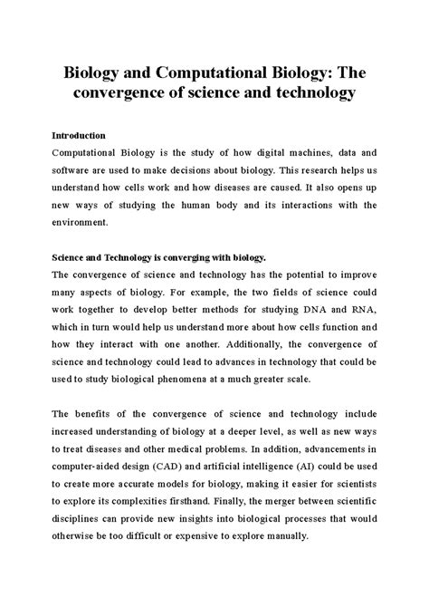 Biology and Computational Biology: The convergence of science and ...