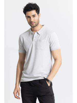Buy Snitch Men Grey Textured Slim Fit Polo T-Shirt (S) Online