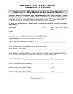 Fillable Online Transportation Form - MME-MMW Student Student Activity ...