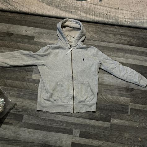grey distressed polo zip up large but polo... - Depop
