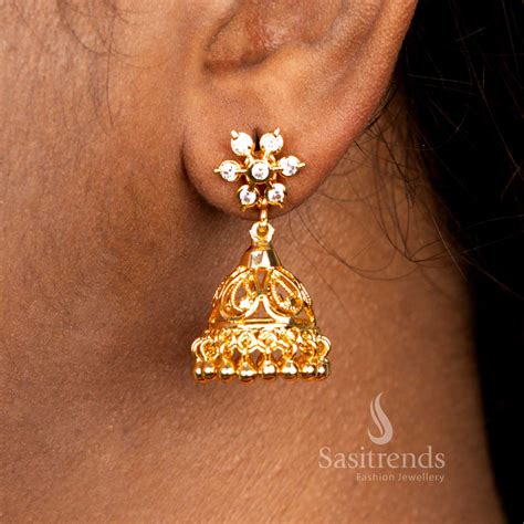 Impon Addigai Floral AD Stone Jhumka Earrings – Sasitrends