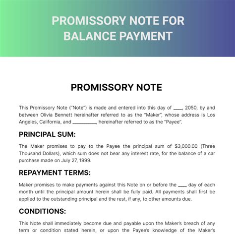Image result for Bank Promissory Note