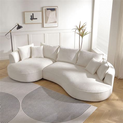 DREAMODERN 124.8" Curved Sofa Couch for Living Room, Cream Modern ...