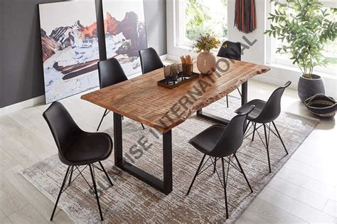 Mango wood live edge dining table with U shape Metal legs online India ...