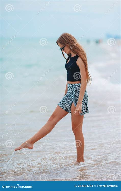 Adorable Teen Girl Have Fun at Tropical Beach during Vacation at ...
