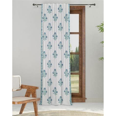 Buy Fabindia Blue Advait Room Darkening Cotton Printed Curtain Online