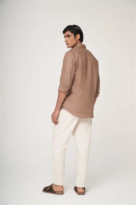 Men's Casual Linen Shirt - Brown Check | Casual Linen Shirts by ...