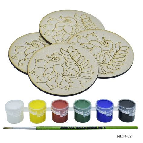 MDF DIY Painting Kit Round Peacock WL 4Inch 4Pcs Set – Inkarto