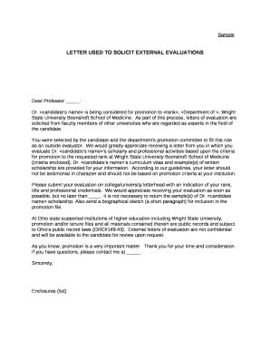 LETTER USED TO SOLICIT EXTERNAL EVALUATIONS Doc Template | pdfFiller