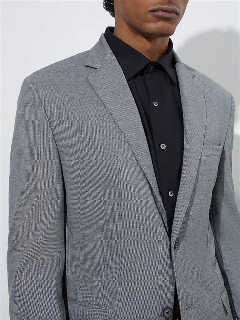 Buy WES Formals Grey Single-Breasted Slim-Fit Blazer from Westside