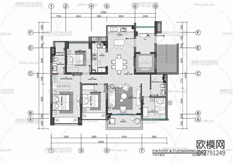 120㎡四居室家装样板间CAD施工图-免费3dmax模型库-欧模网