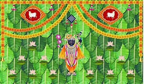 Ashvath Fashion Two cow with Srinath ji design Decoration Backdrop ...