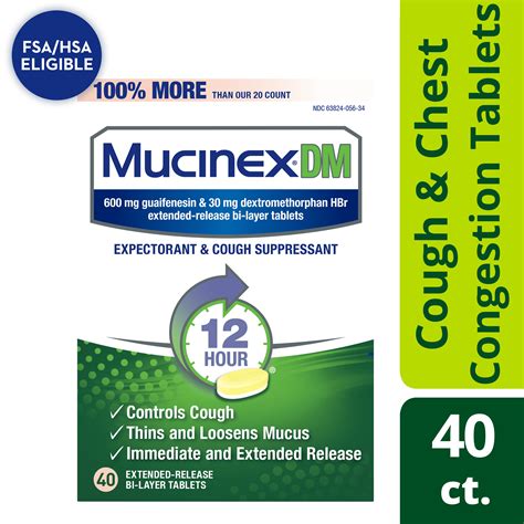 Buy Mucinex DM 12 Hr Relief Tablets, 40ct, 600 mg Guaifenesin, 30 mg ...