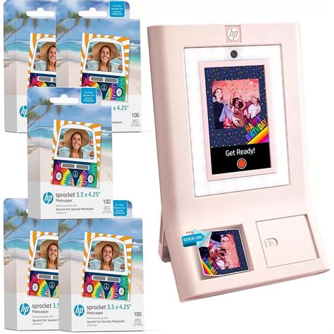 HP Sprocket Photobooth 3x4" Photo Printer (Pink) Bundle w/3.5 x 4.25 ...