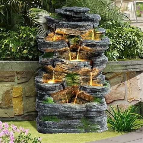 GIODIR Garden Fountains Outdoor, 7-Tiers Cascading Rock India | Ubuy