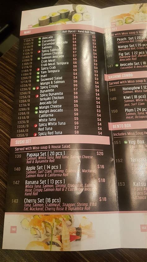 Menu at Cherry Blossom Sushi Bar, Guelph