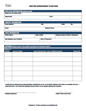 Fillable Online yale Adoption Reimbursement Application Final 72711doc ...