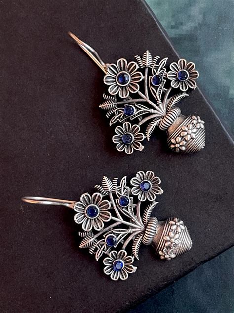 Flower Pot Shape Oxidized Stud Earring – Prettiq