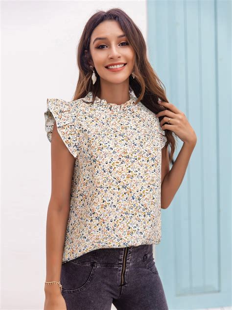 Shop White Ditsy Print Ruffle Sleeve - for Women | OUTZIDR | Gen-Z Style