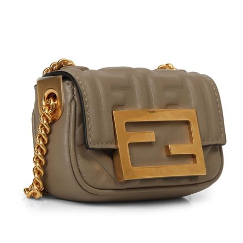 Beige Leather Nano Baguette Chain Sling Bag – Confidential Couture