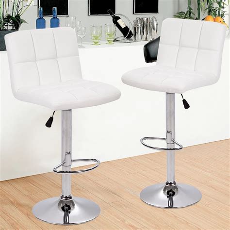 Buy FDW Bar Stool with Adjustable Height & Swivel, White, Set of 2 ...