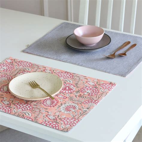 Wipeable & Reversible Cotton Placemats | Set of 4 and 6| Blushing ...