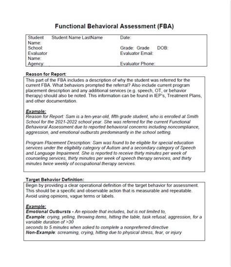 Examples of Functional Behavior Assessments 的图像结果