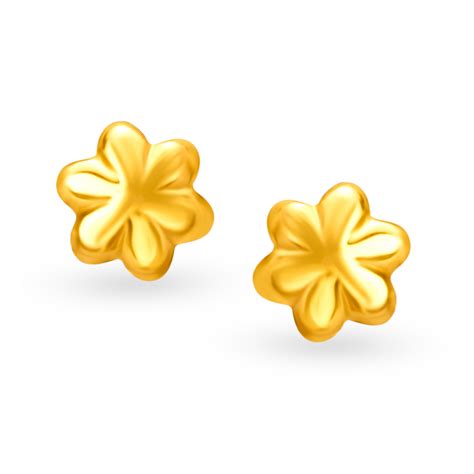 Simple 22 Karat Yellow Gold Floral Stud Earrings