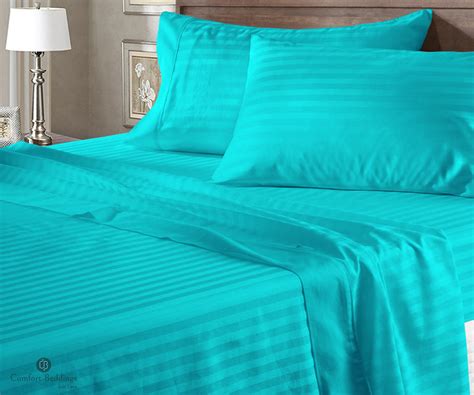 Turquoise Blue Stripe Bed Sheets | Comfort Beddings