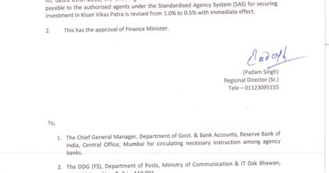 Revision of commission payable to SAS agents on Kisan Vikas Patra (KVP ...